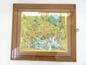 絵画　漆畑廣作　渓流の図　水彩画　肉筆額装